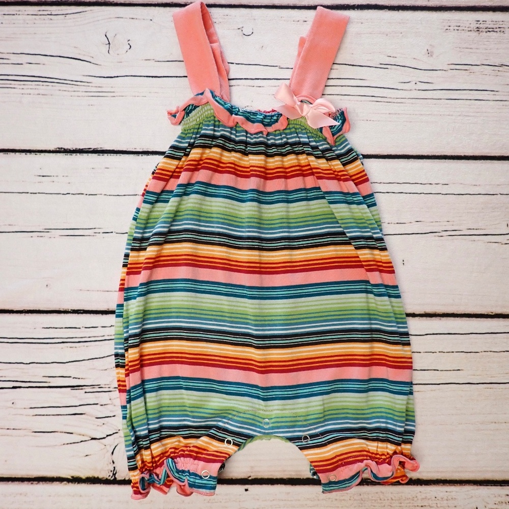 EUC Kickee Pants Striped Romper Size 12-18 months